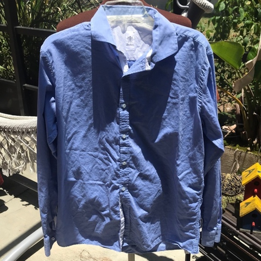 Atelier Made in Italy Men's Blue Cotton Button Down Shirt XL